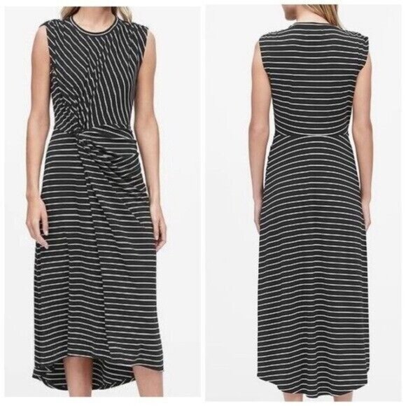 Banana Republic Dresses & Skirts - Banana Republic Stripe Twist FrontMidi Dress Size Medium Black & White